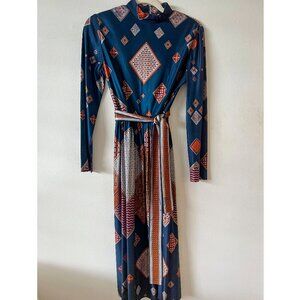 Vtg 70s Rodrigues - Boho, Psychedelic - Long Sleeve Belted Midi Dress